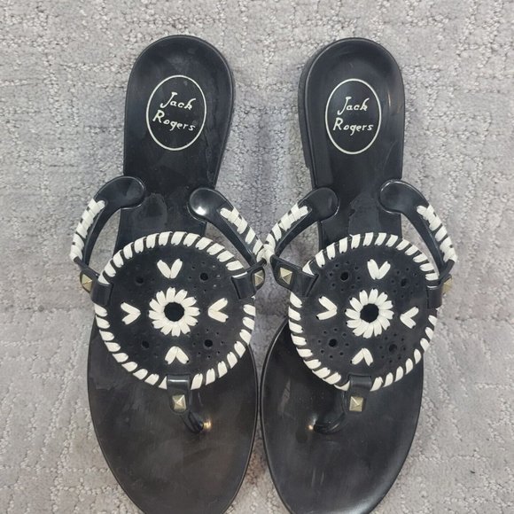 Jack rogers women's size 10 black/White georgica jelly rubber flip flops sandals - Picture 2 of 12